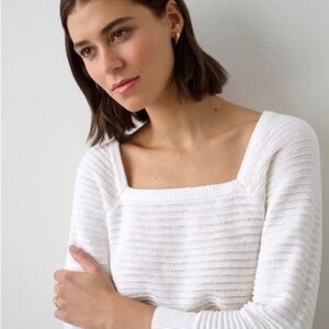 NWOT White + Warren Stitchy Square Linen Sweater